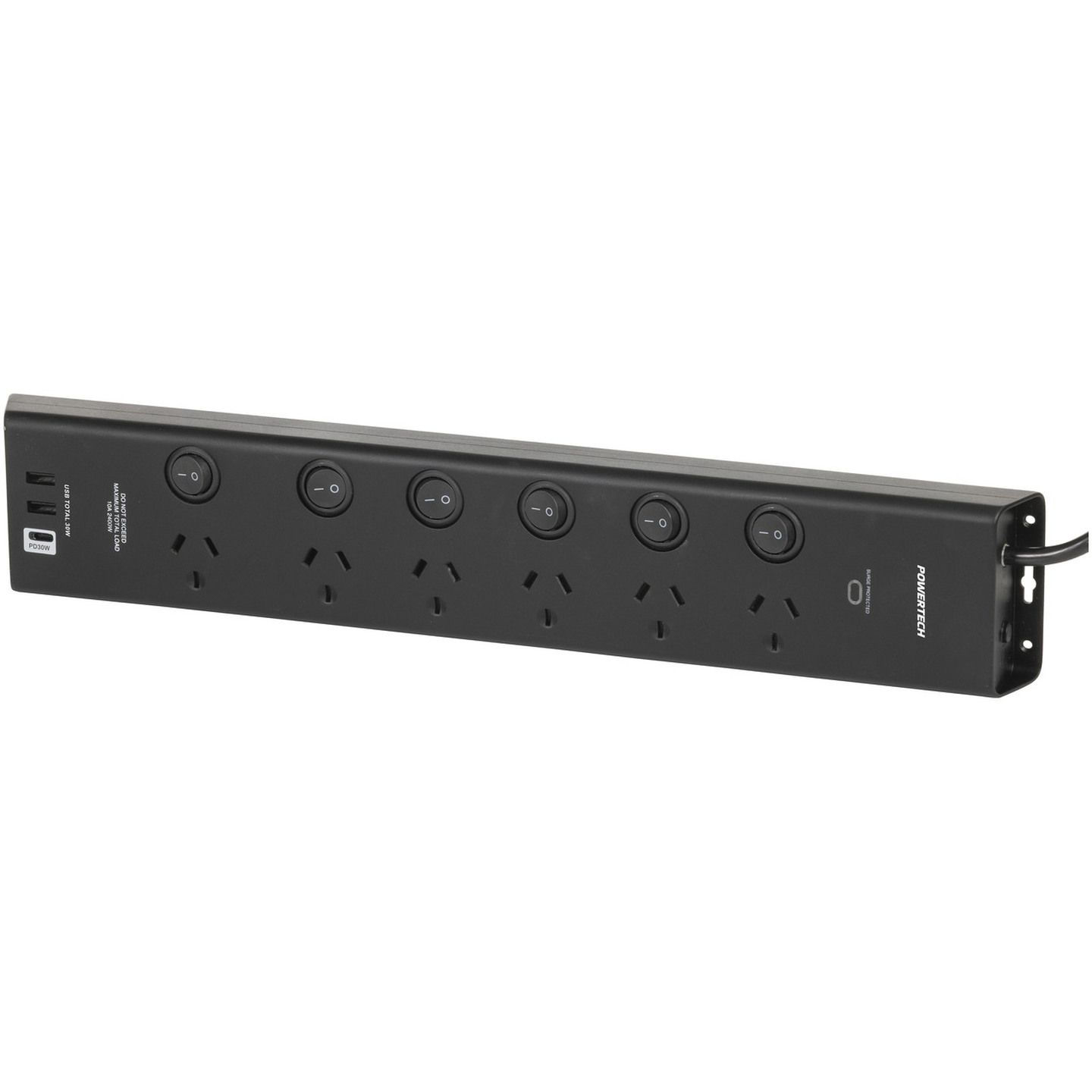 Work Bench 6 Way Surge Protected Individual Switch Power Board with 2 x ...